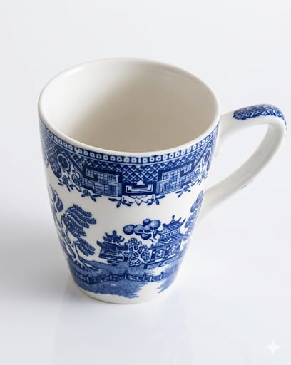 Porcelánový hrníček s modrým vzorem Blue Willow.