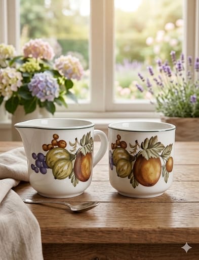Vintage porcelánový set s motivem podzimních plodů id značky Royal Norfolk.