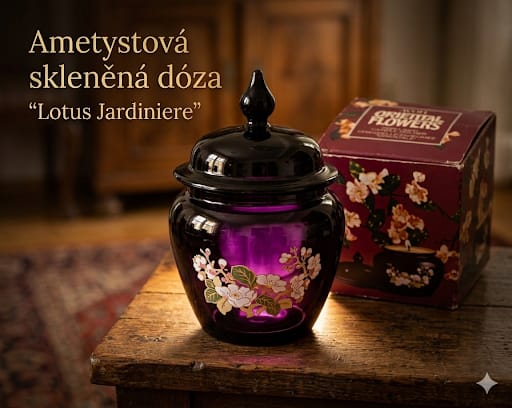 Ametystová skleněná dóza Avon Lotus Jardiniere z 70.let.