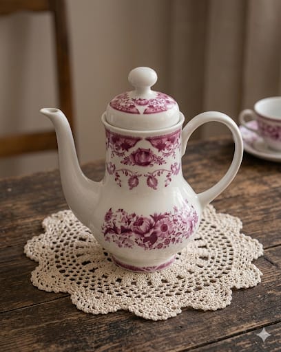 Retro porcelánová konvice Kahla s jemným květinovým vzorem GDR.