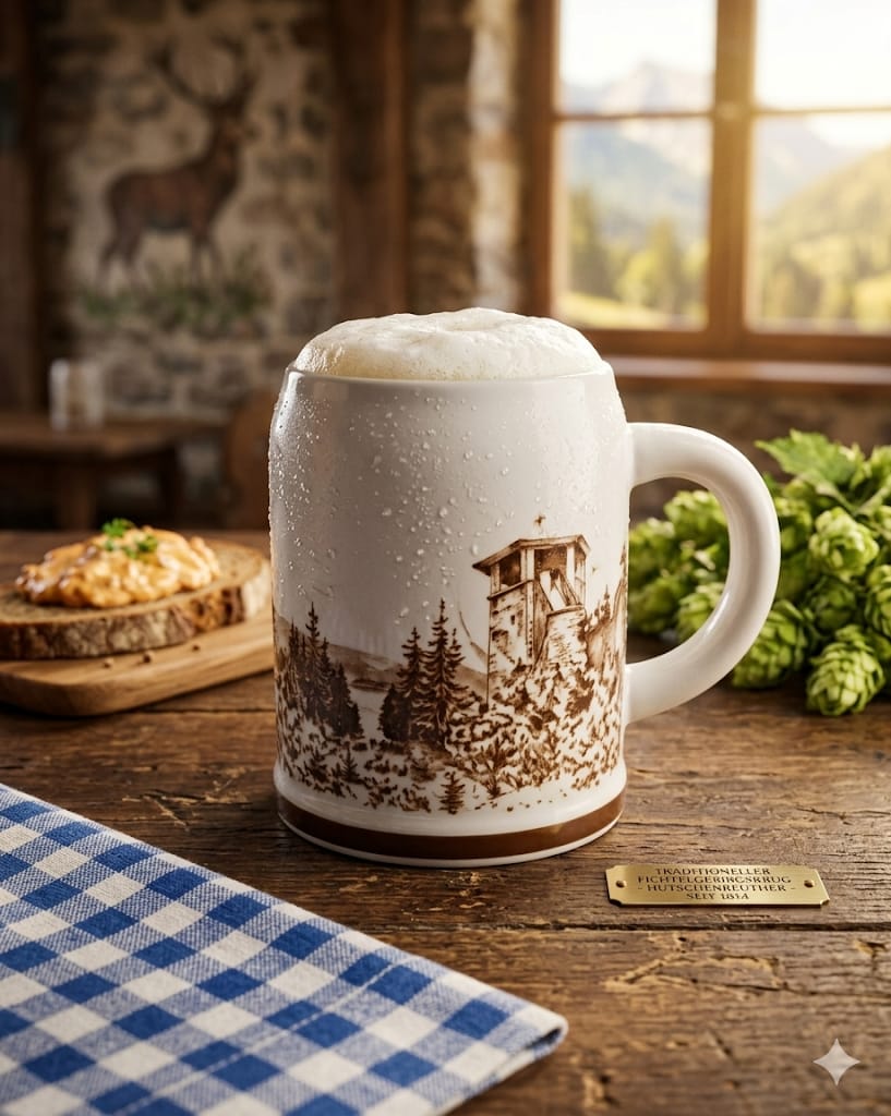 Porcelánový pivní korbel Hutschenreuther s motivem Smrčin .