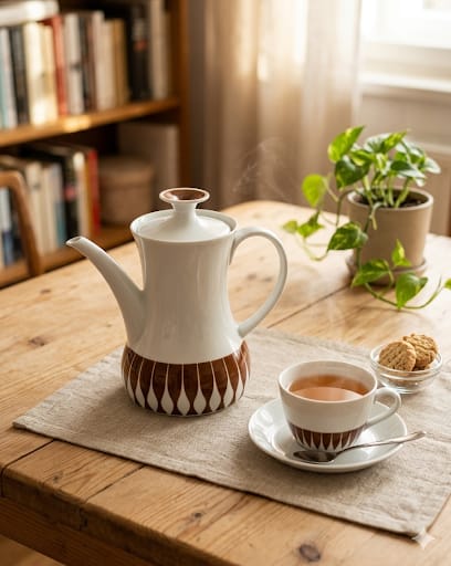 Retro porcelánová konvice Thomas Lanzzete s hnědým vzorem. 