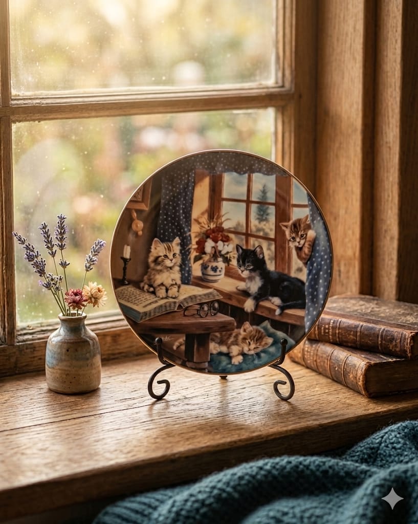 Sběratelský porcelánový talíř Kahla - Koťata na parapetu od Jürgena Scholze.