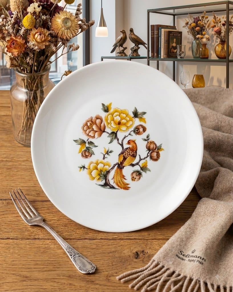 Bílý porcelánový dezertní talíř Rajský pták Seltmann Weiden.